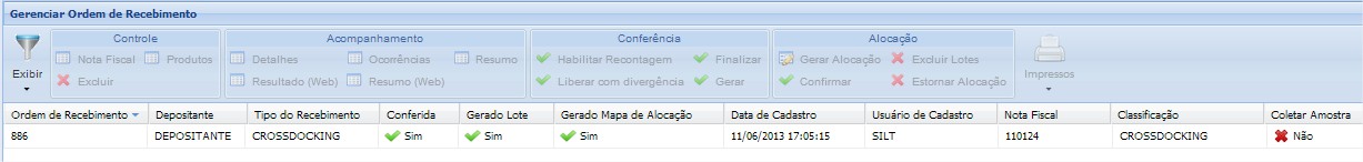 visualizar os status do cross docking